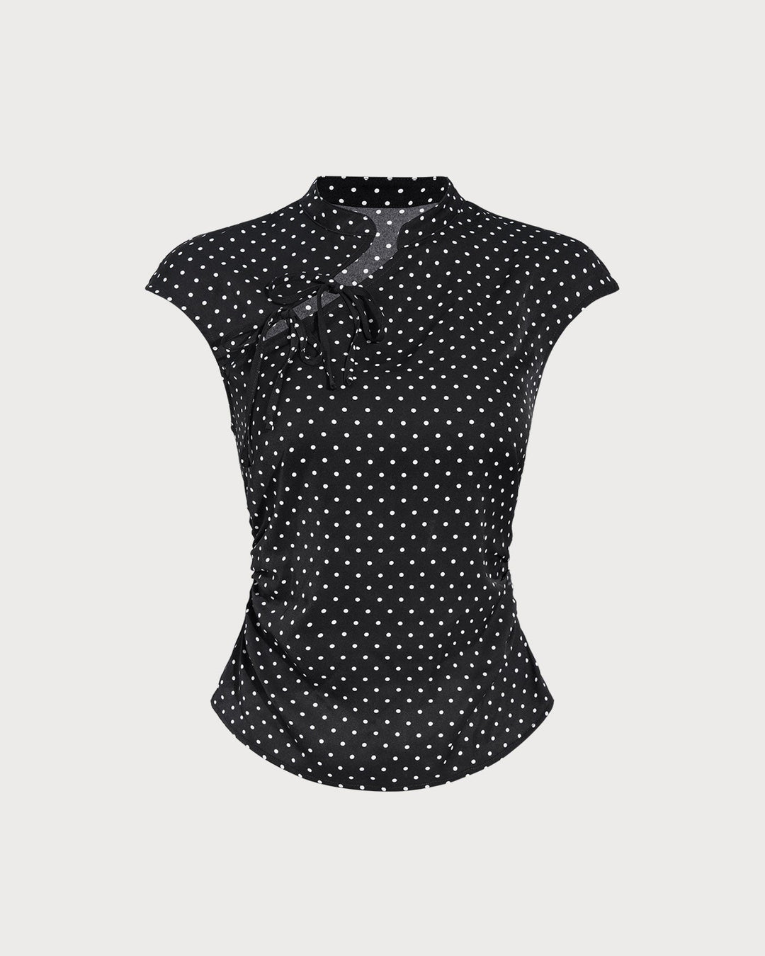 Black Polka Dot Mandarin Collar Tee