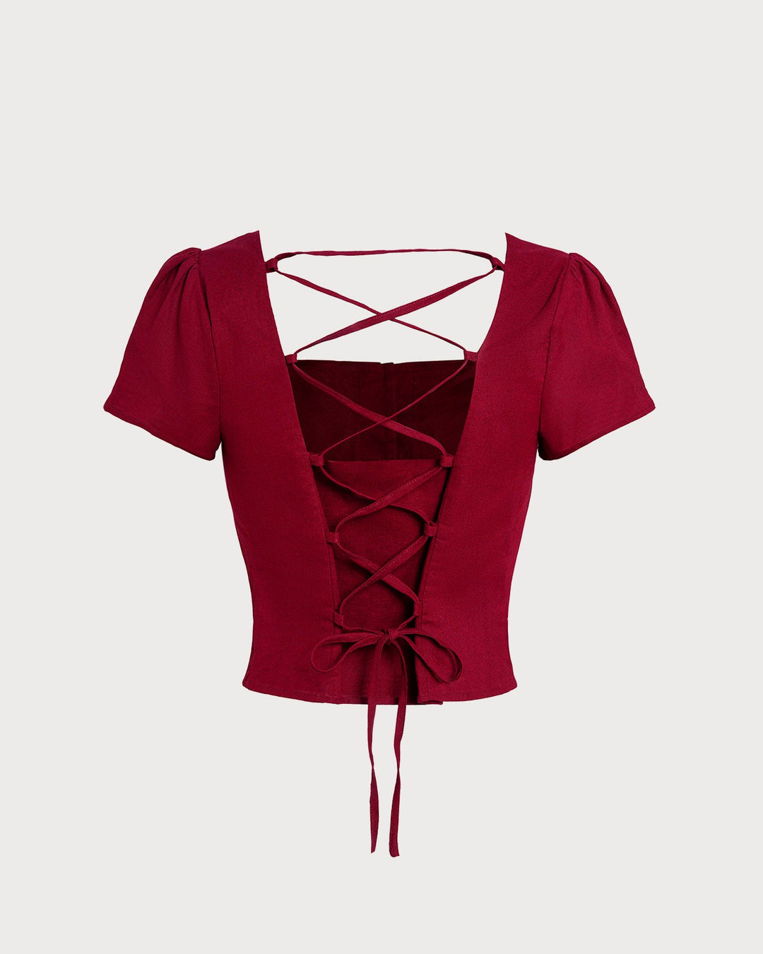 Red Square Neck X Cross Tie Blouse