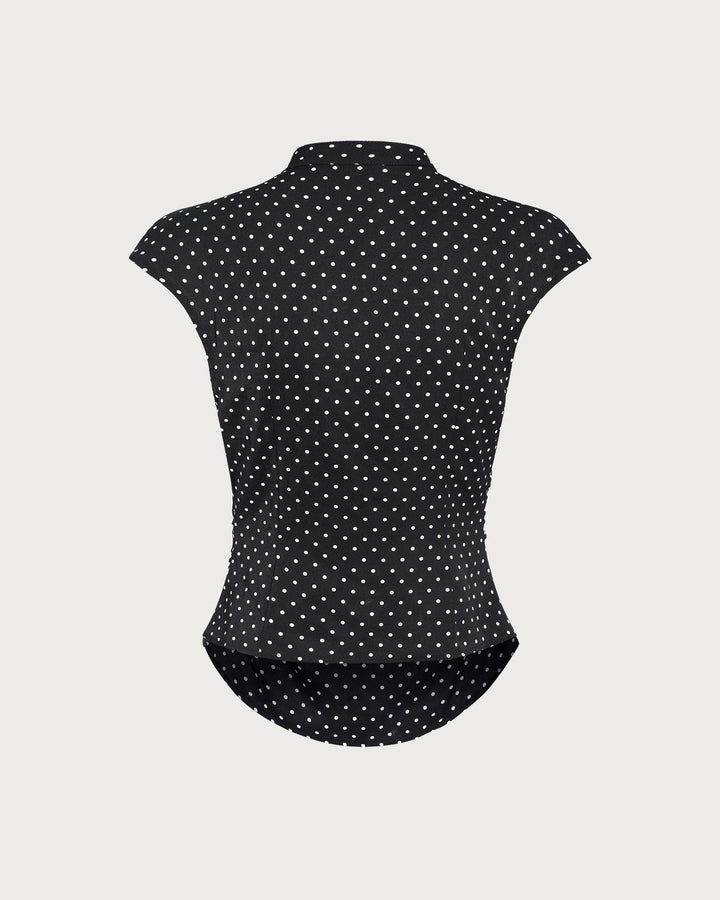 Black Polka Dot Mandarin Collar Tee
