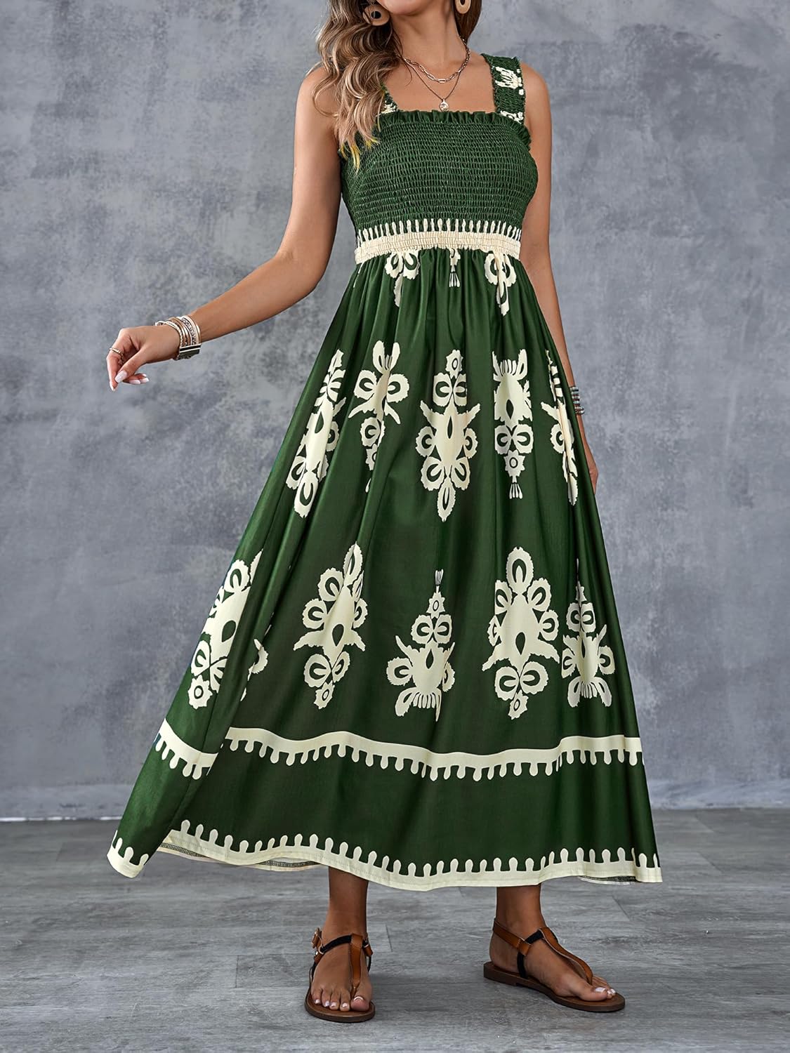 Womens Casual Floral Sleeveless Square Neck