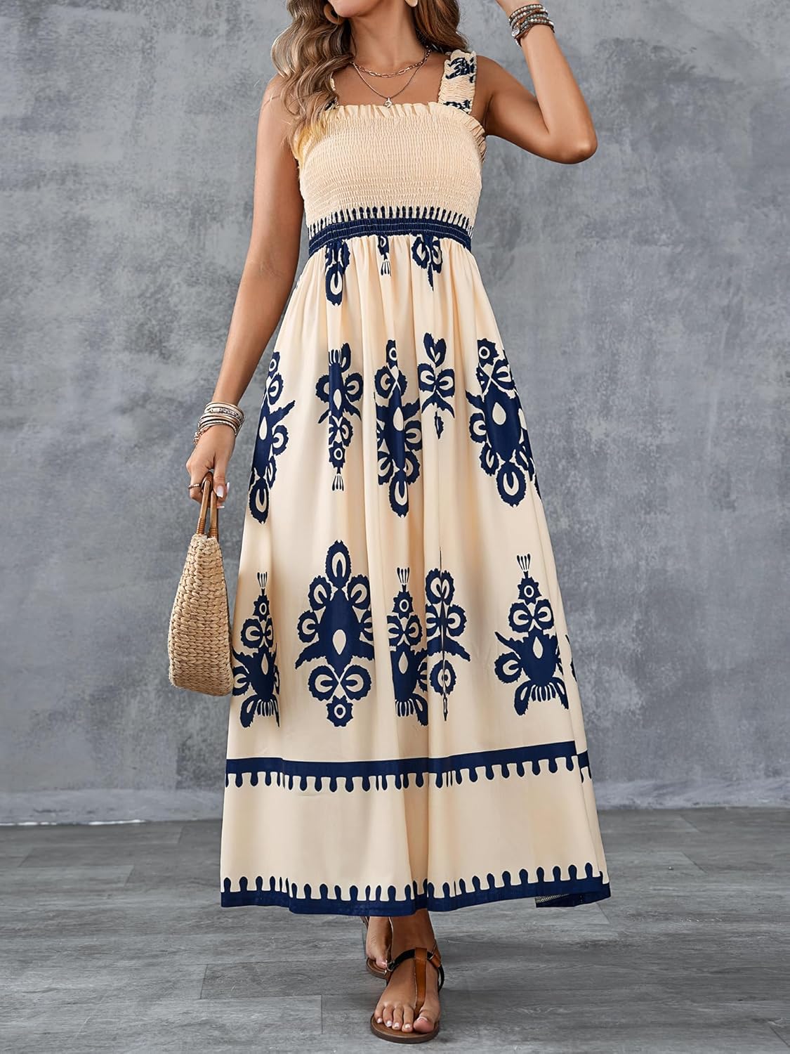 Womens Casual Floral Sleeveless Square Neck