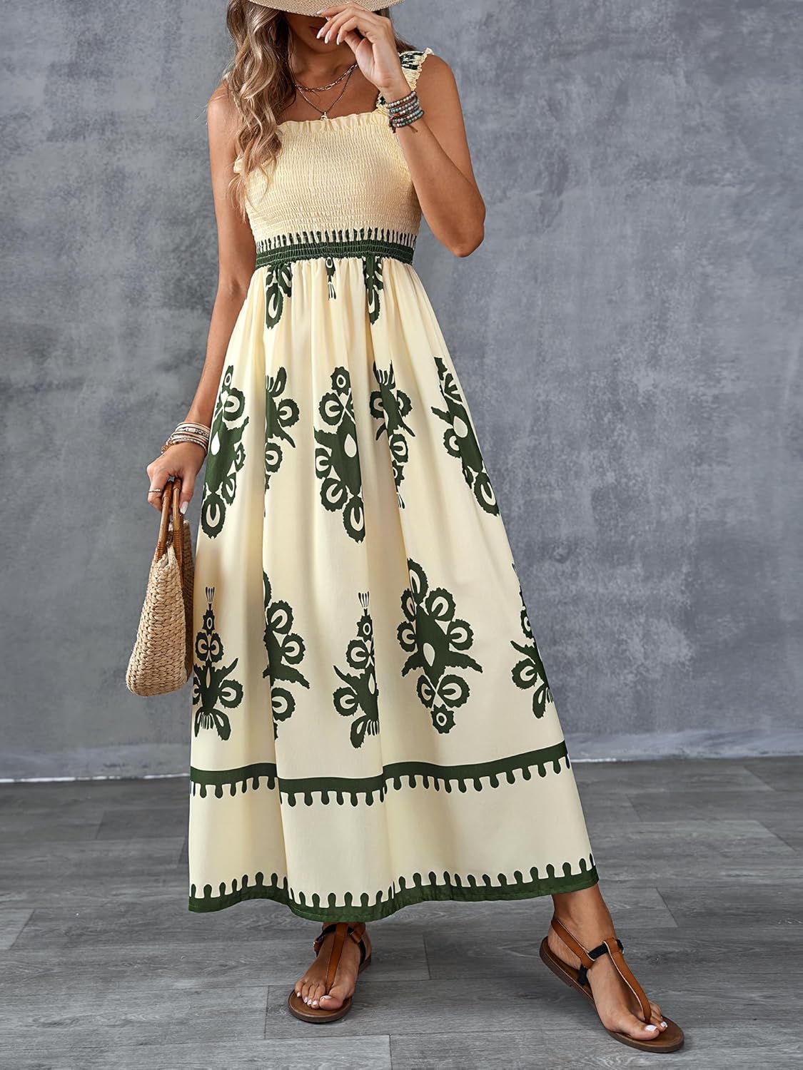 Womens Casual Floral Sleeveless Square Neck