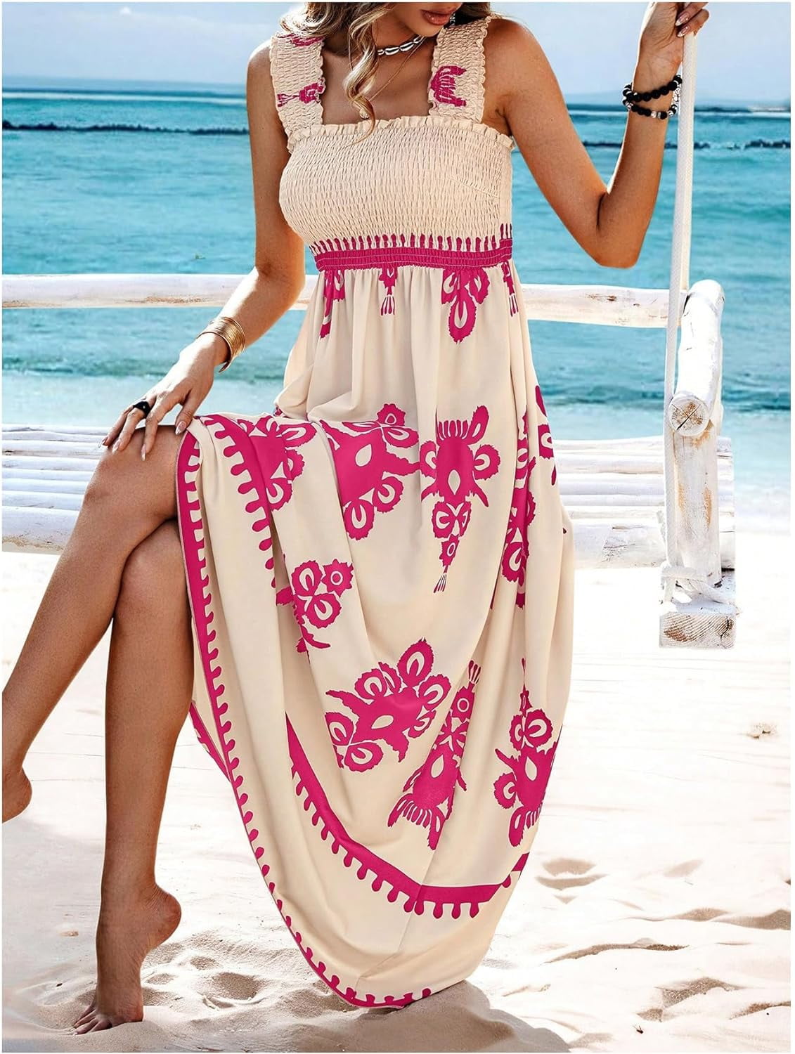 Womens Casual Floral Sleeveless Square Neck