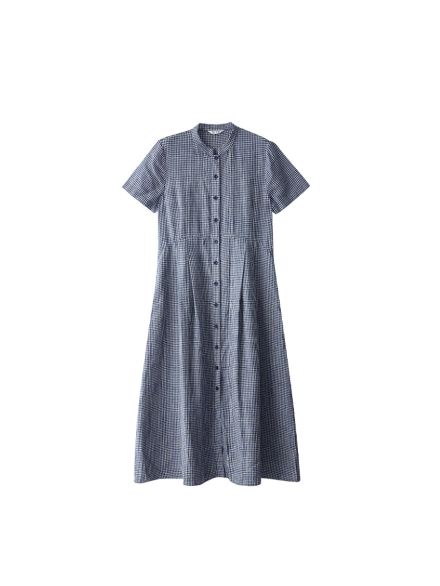Sandra Summer Plaid Stand Collar Loose Dress