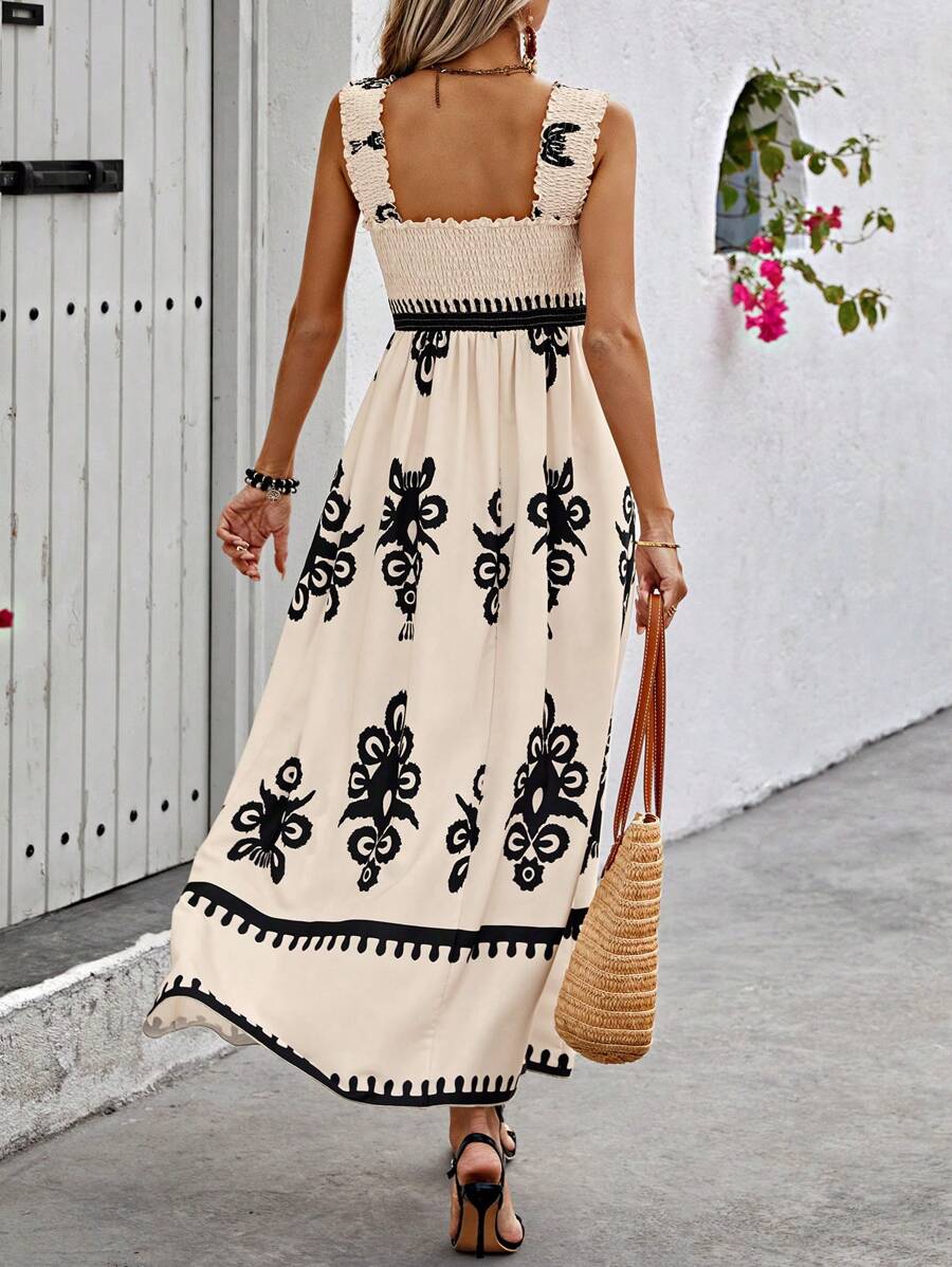 Womens Casual Floral Sleeveless Square Neck