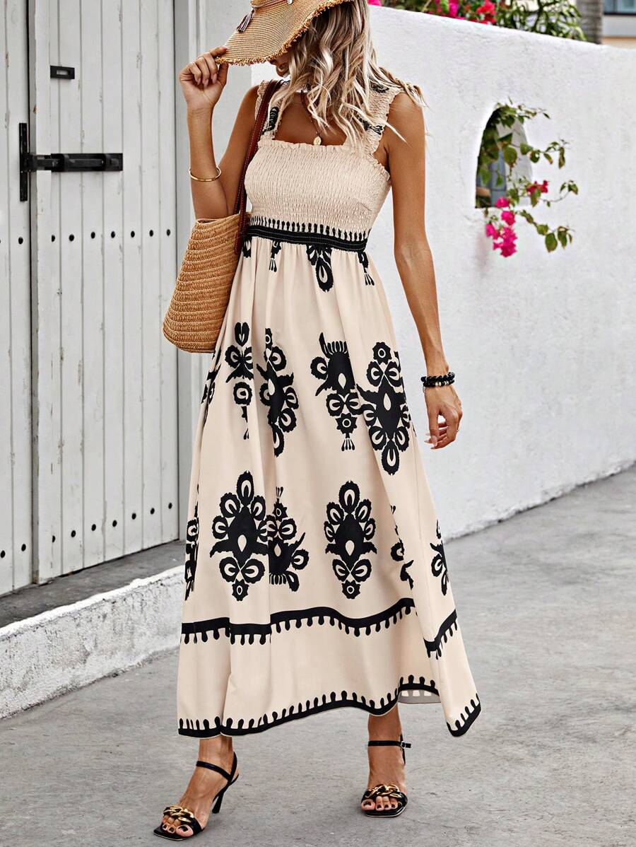 Womens Casual Floral Sleeveless Square Neck