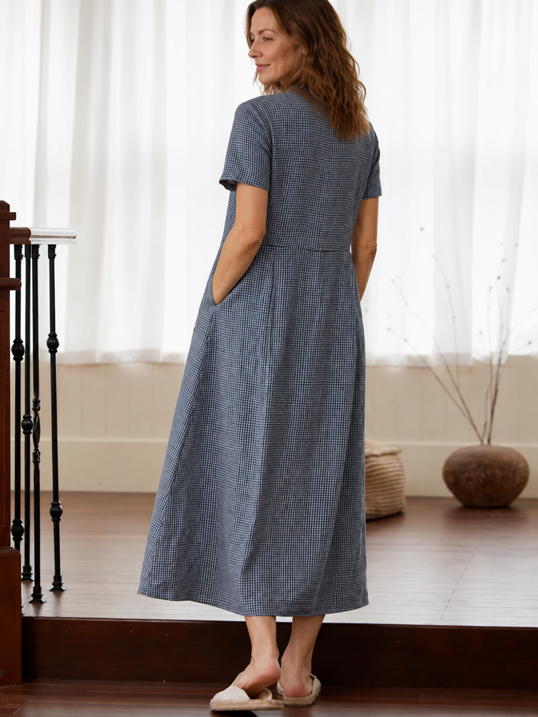 Sandra Summer Plaid Stand Collar Loose Dress