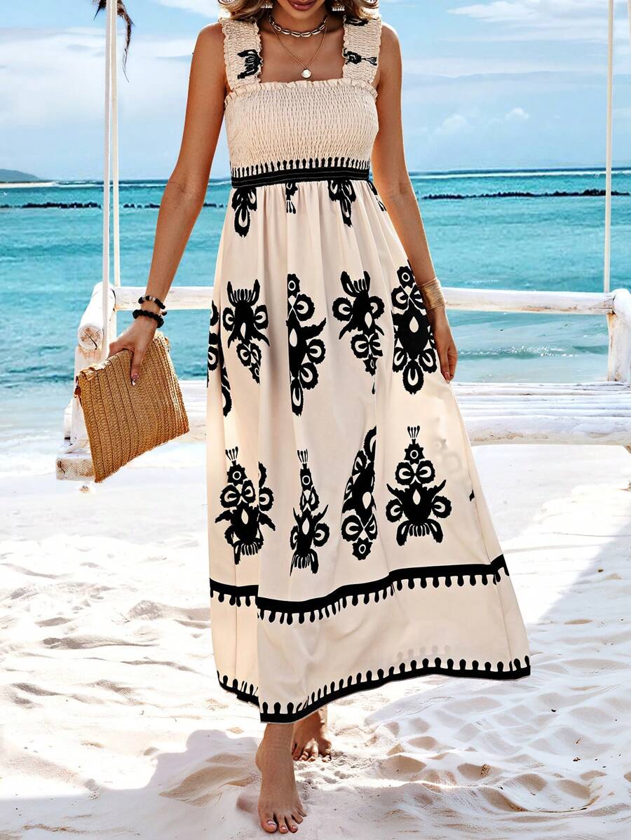 Womens Casual Floral Sleeveless Square Neck