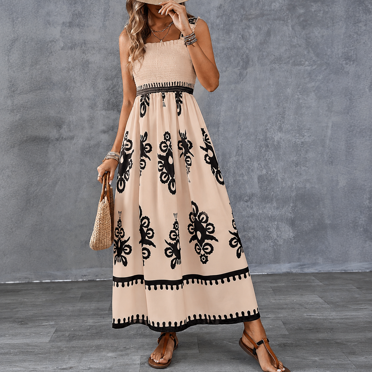 Womens Casual Floral Sleeveless Square Neck
