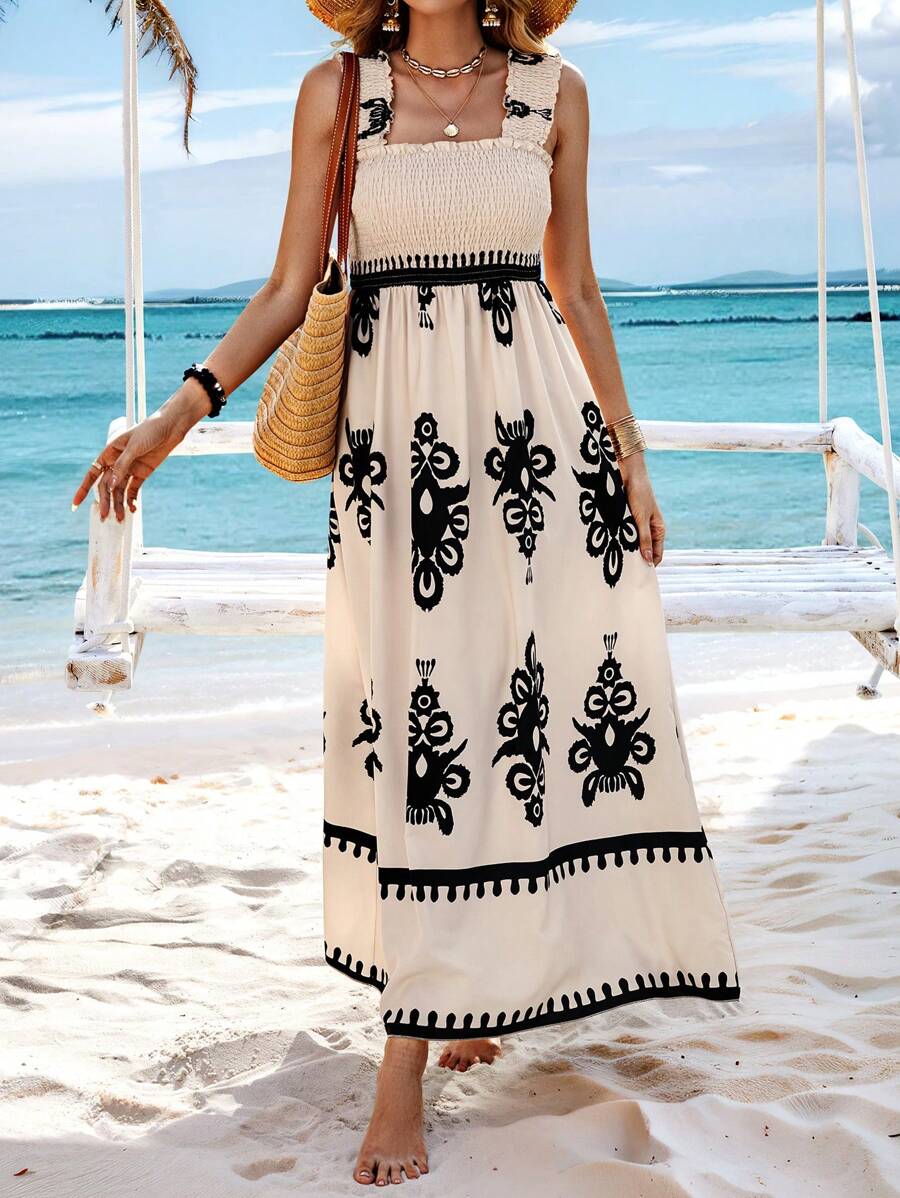 Womens Casual Floral Sleeveless Square Neck