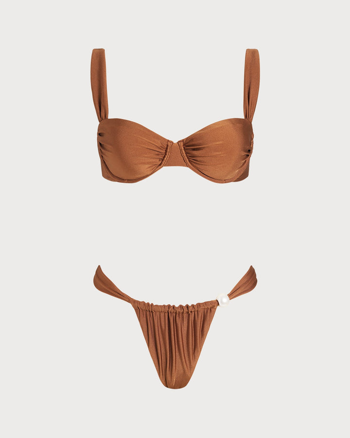Caramel Sweetheart Neck Underwire Bikini Set