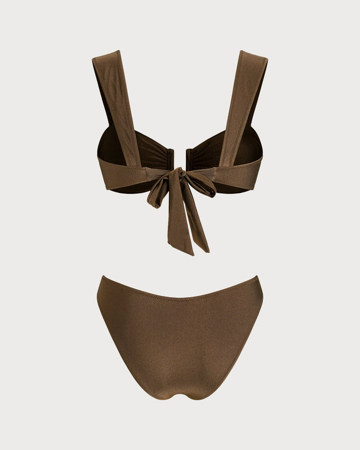 Brown Cut Out Drawstring Bikini Set