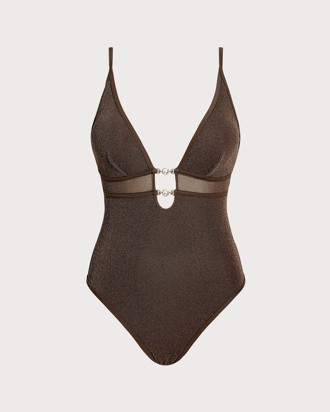 Brown V Neck Sequins Bralette One Piece