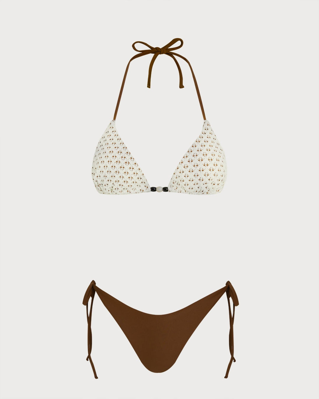 Coffee Halter Textured Drawstring Bikini Set