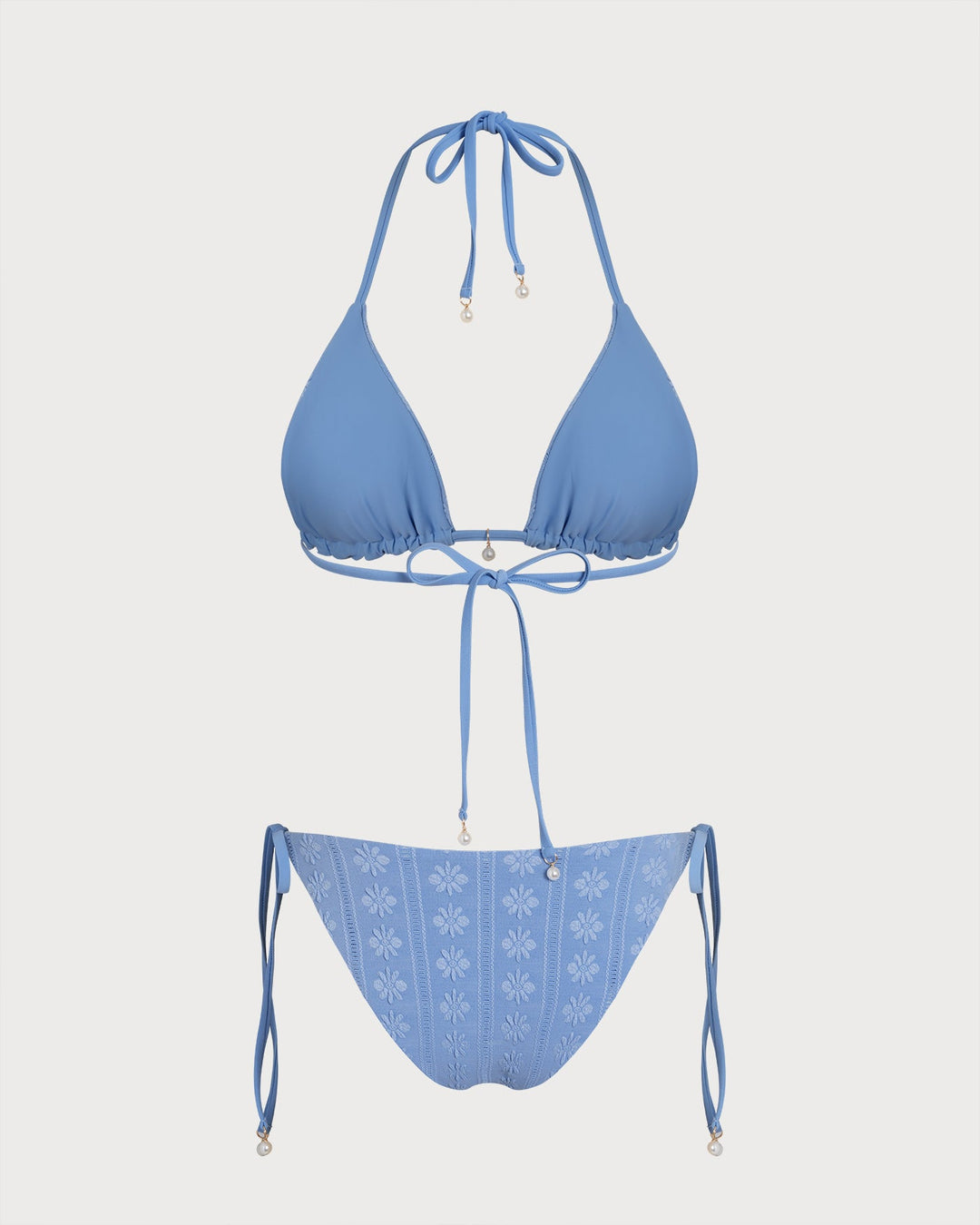 Blue Halter Triangle Reversible Bikini Set