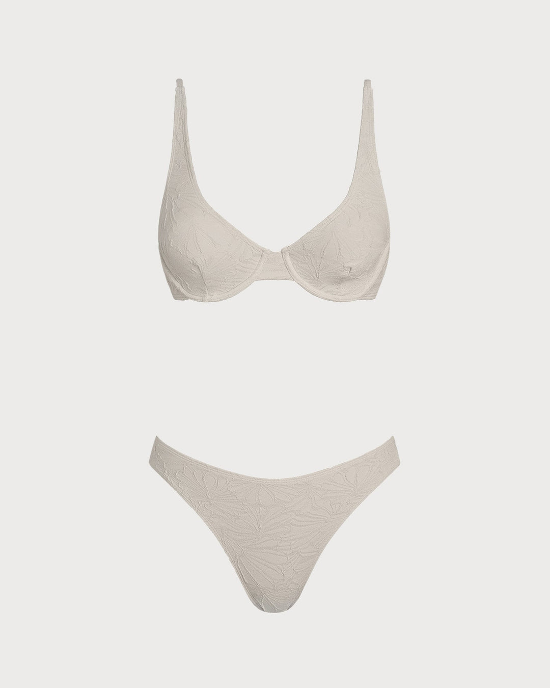 Beige Jacquard Underwire Bikini Set