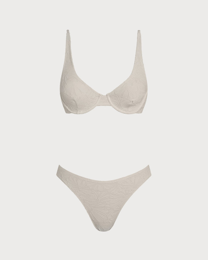 Beige Jacquard Underwire Bikini Set