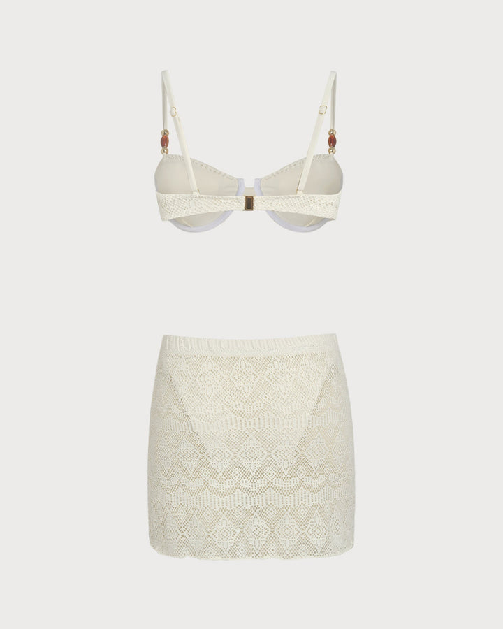 White Textured Underwire Three-Piece Set