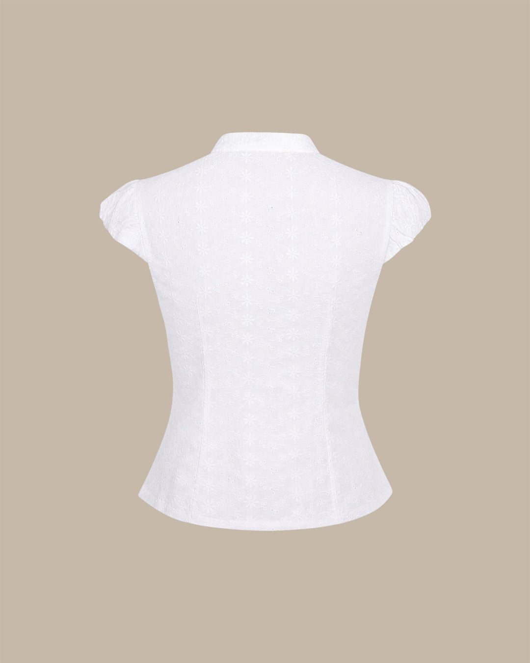 White Mandarin Collar Embroidery Blouse