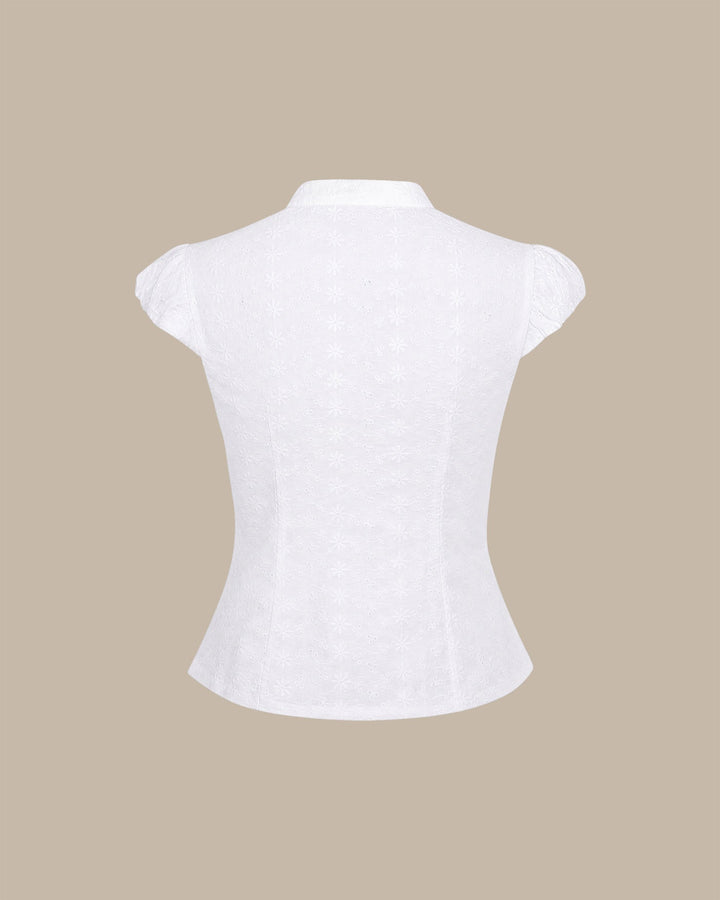 White Mandarin Collar Embroidery Blouse