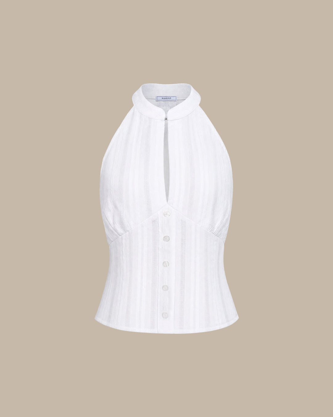 White Mandarin Collar Embroidery Tank Top