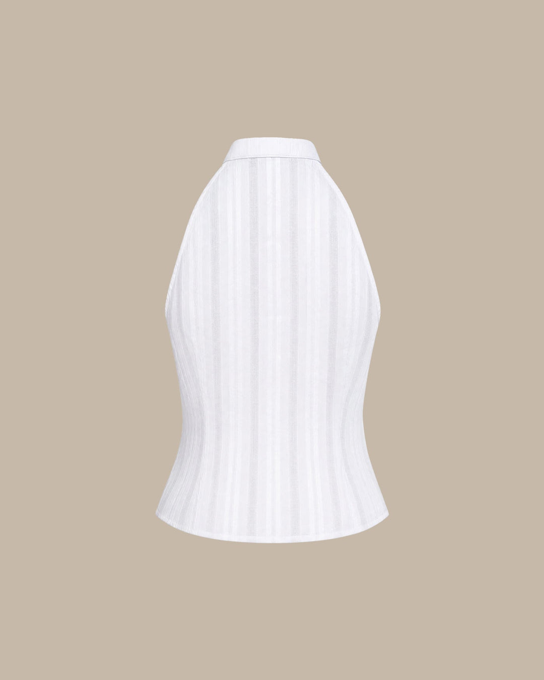 White Mandarin Collar Embroidery Tank Top