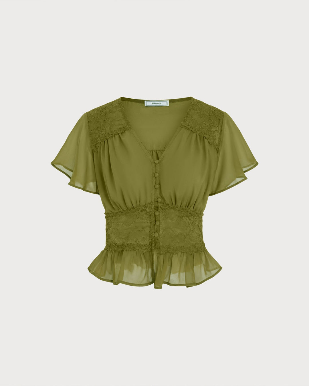 Green V Neck Ruched Blouse
