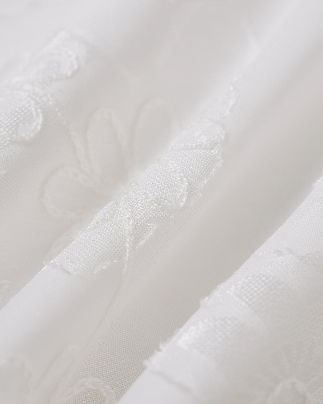 White Floral Textured Elastic Waist Pants