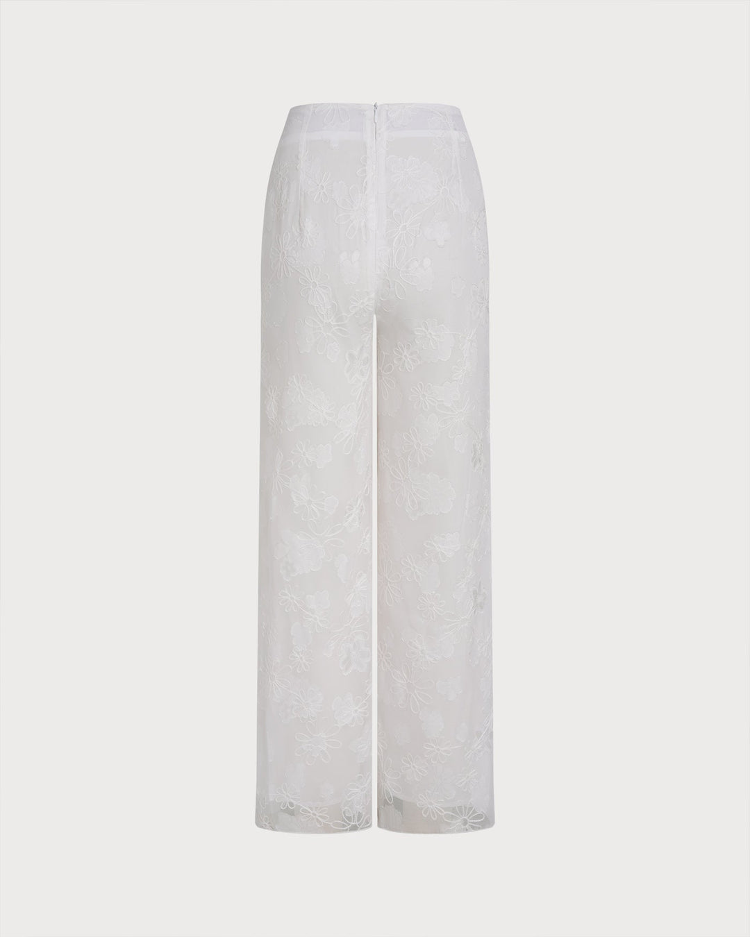 White Floral Textured Elastic Waist Pants