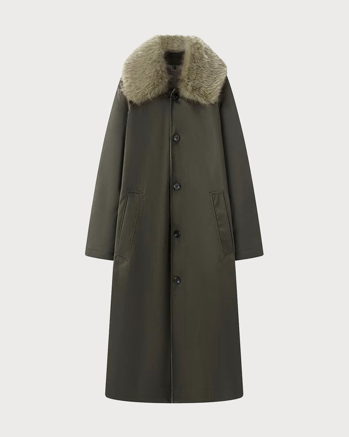 Brown Fur Collar Reverible Long Coat