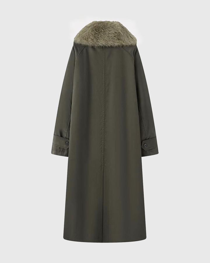 Brown Fur Collar Reverible Long Coat