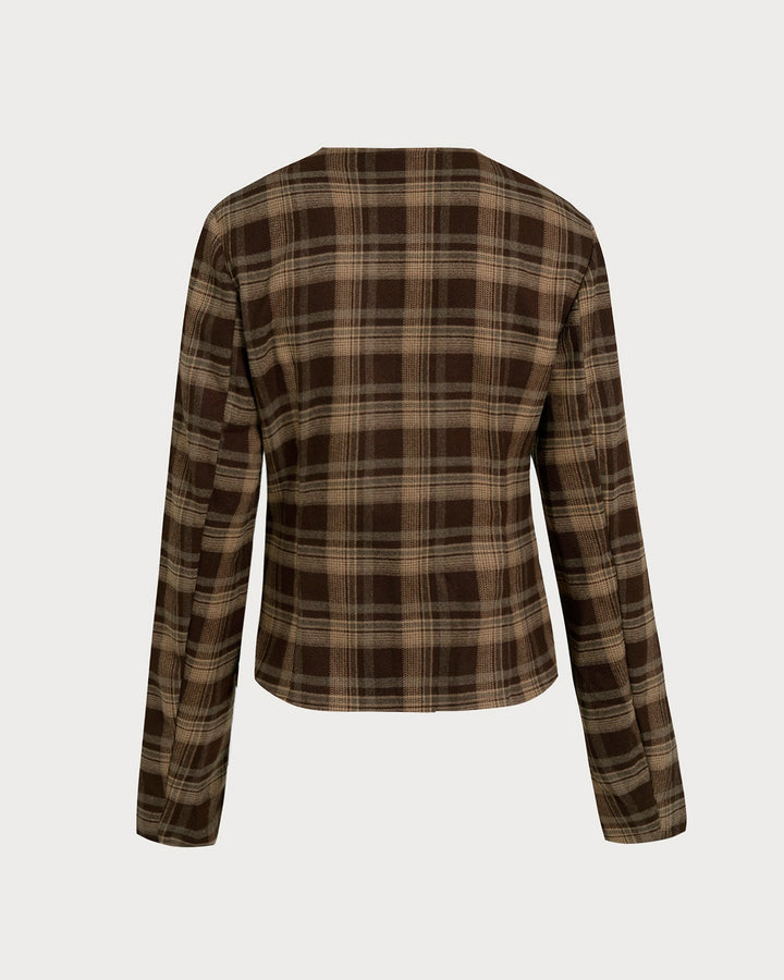 Brown Plaid Single Breasted Jacket