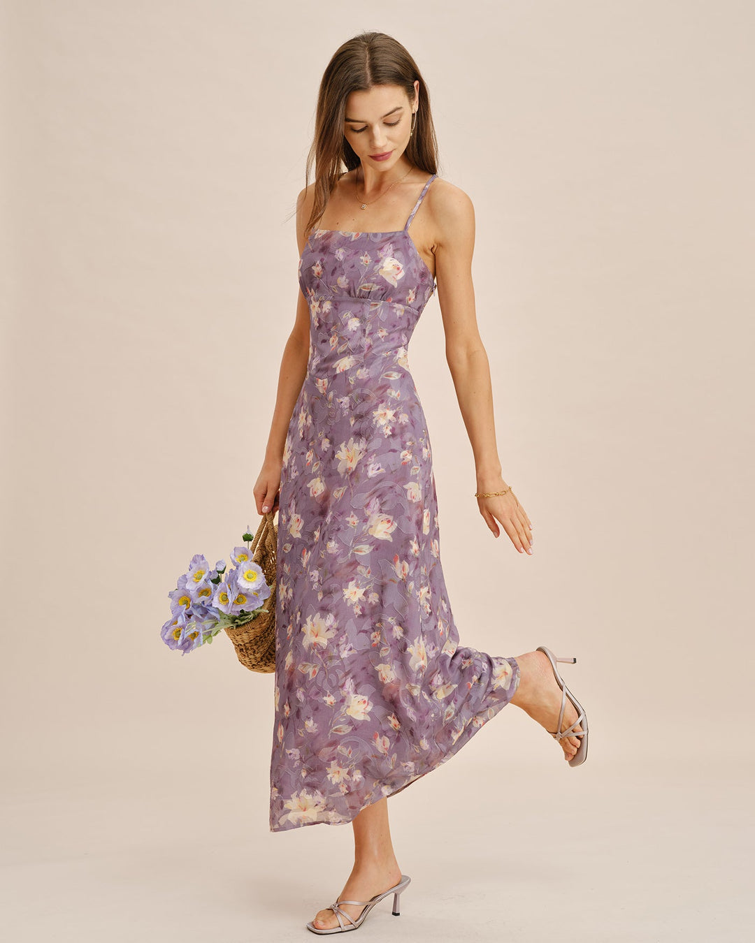 Purple X Cross Jacquard Slip Maxi Dress
