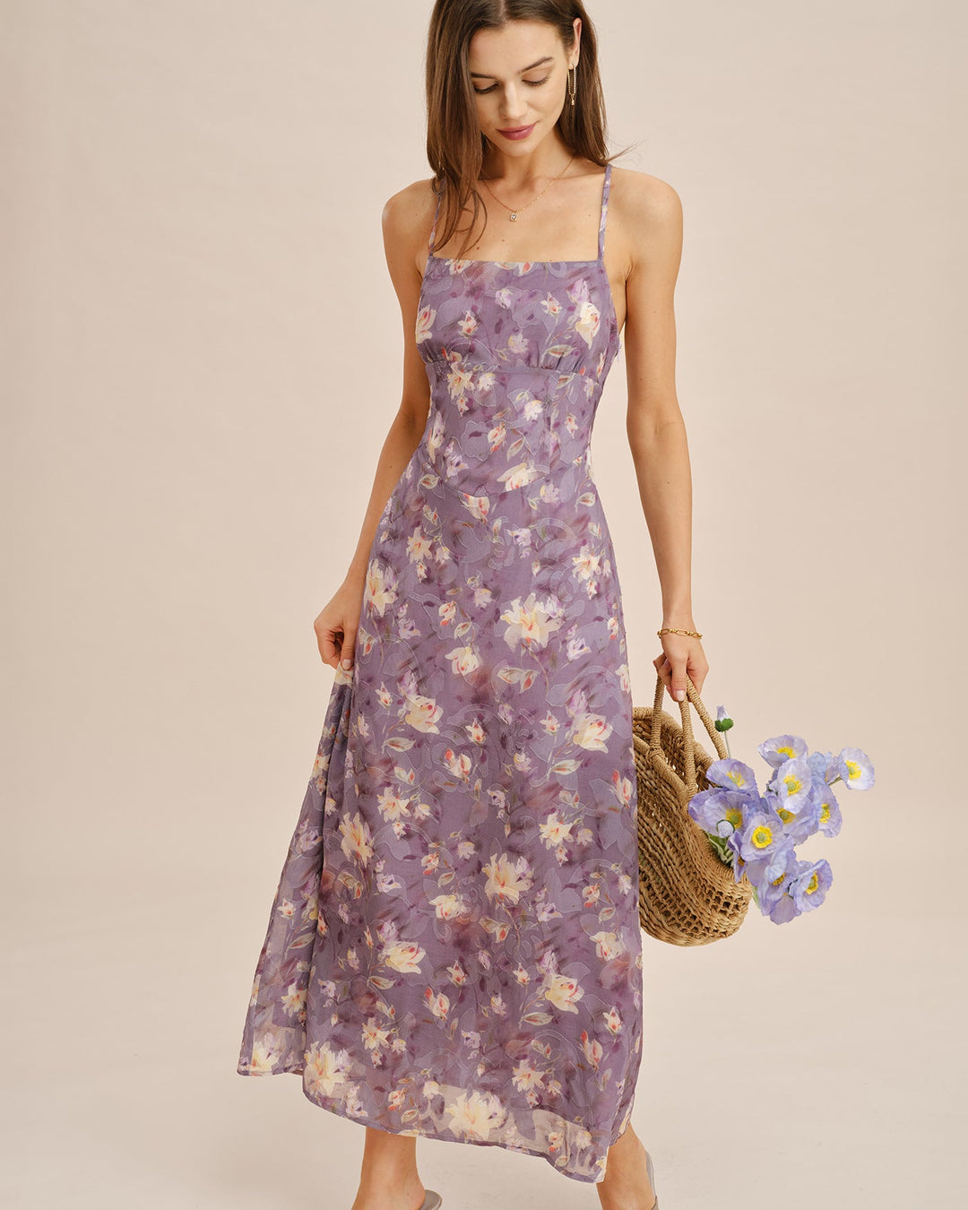 Purple X Cross Jacquard Slip Maxi Dress