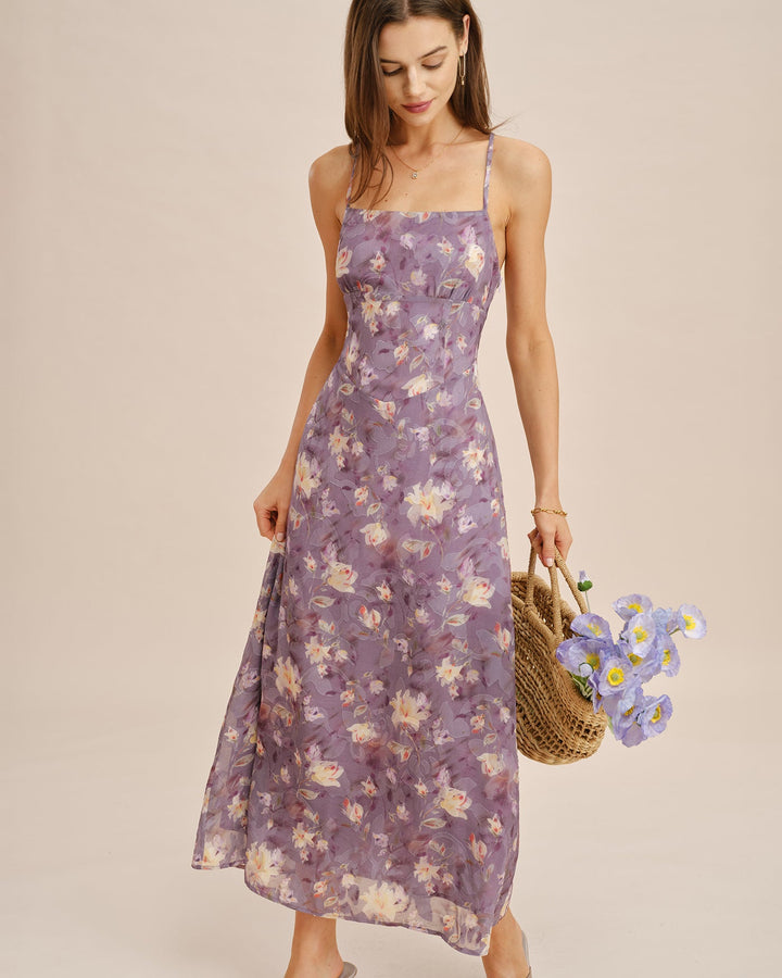 Purple X Cross Jacquard Slip Maxi Dress