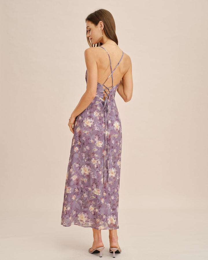 Purple X Cross Jacquard Slip Maxi Dress