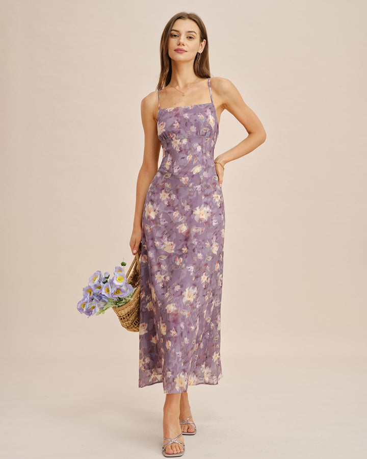 Purple X Cross Jacquard Slip Maxi Dress